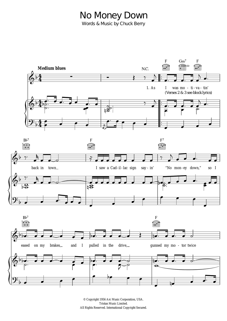 No Money Down Piano, Vocal, Guitar scores gallery preview page 1