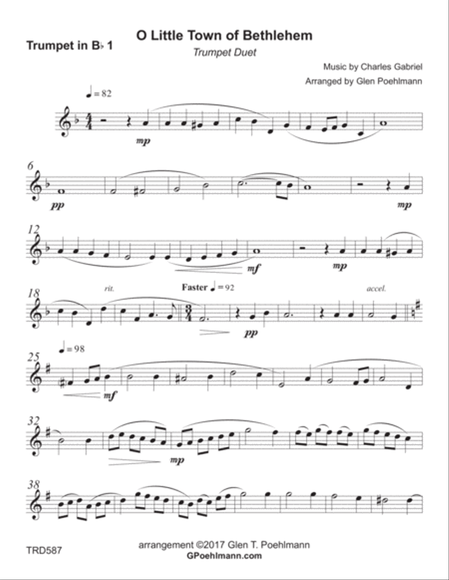 O LITTLE TOWN OF BETHLEHEM - TRUMPET DUET (unaccompanied) Trumpet Duet scores gallery preview page 4