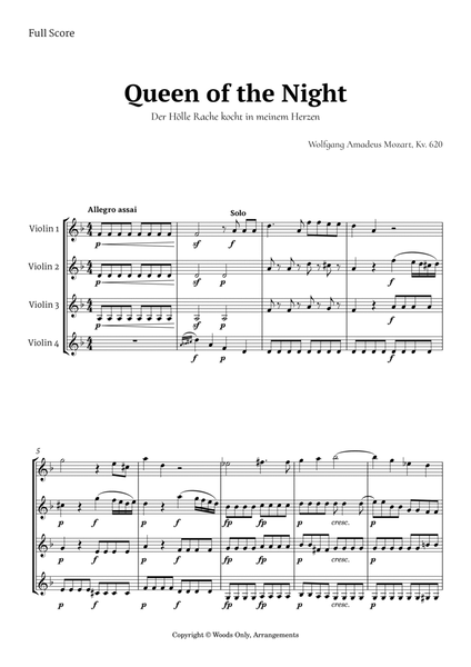 Queen of the Night Aria by Mozart for Violin Quartet image number null