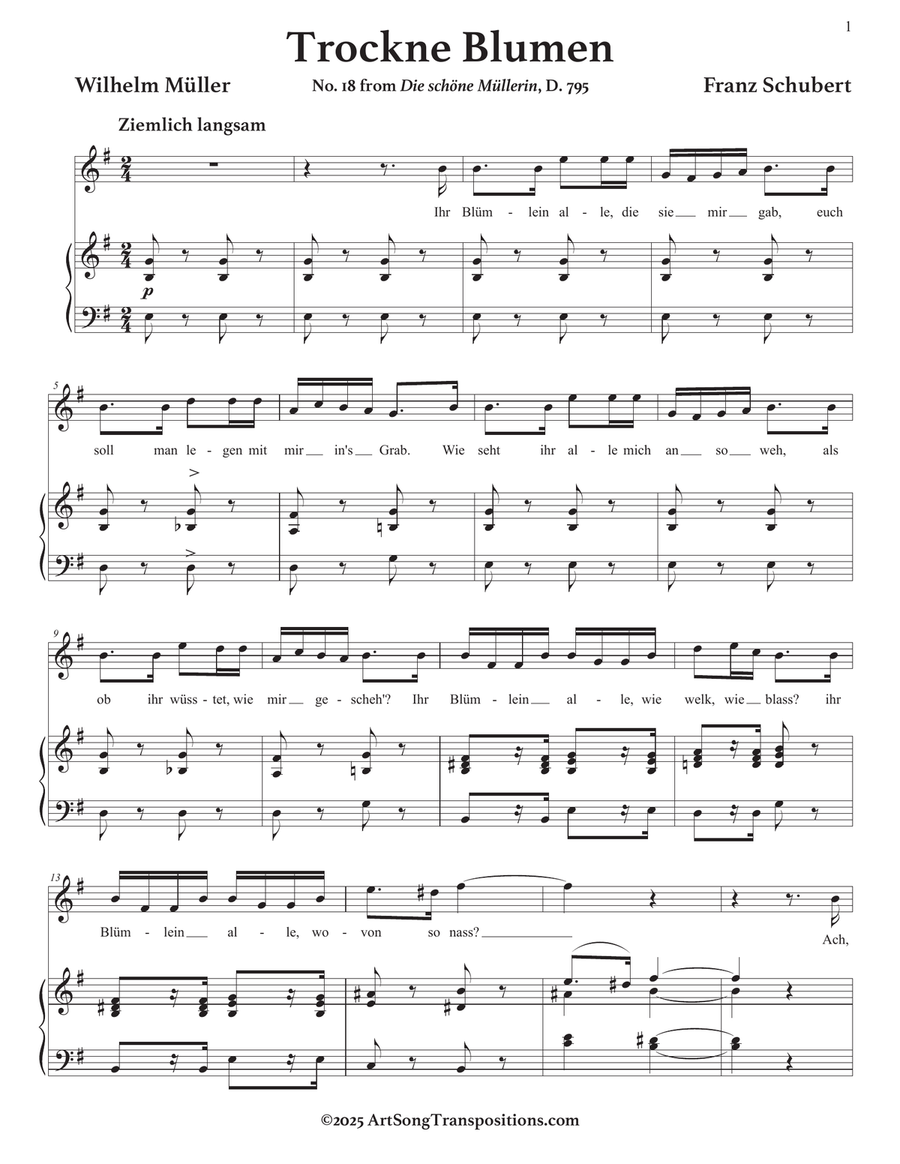 SCHUBERT: Trockne Blumen, D. 795 no. 18 (transposed to E minor) Piano, Vocal scores gallery preview page 2