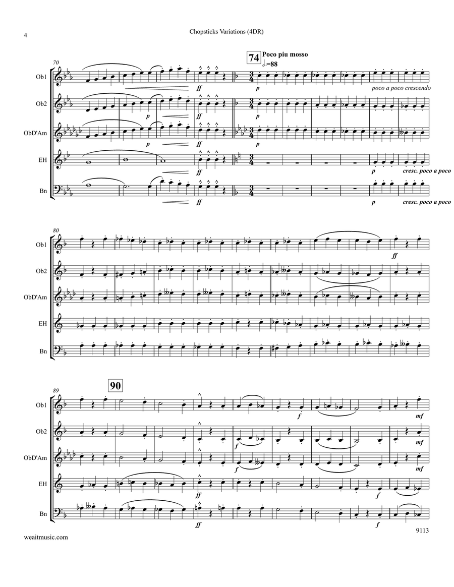 Chopsticks Variations for 4 double reeds (4'36) Woodwind Quartet scores gallery preview page 4