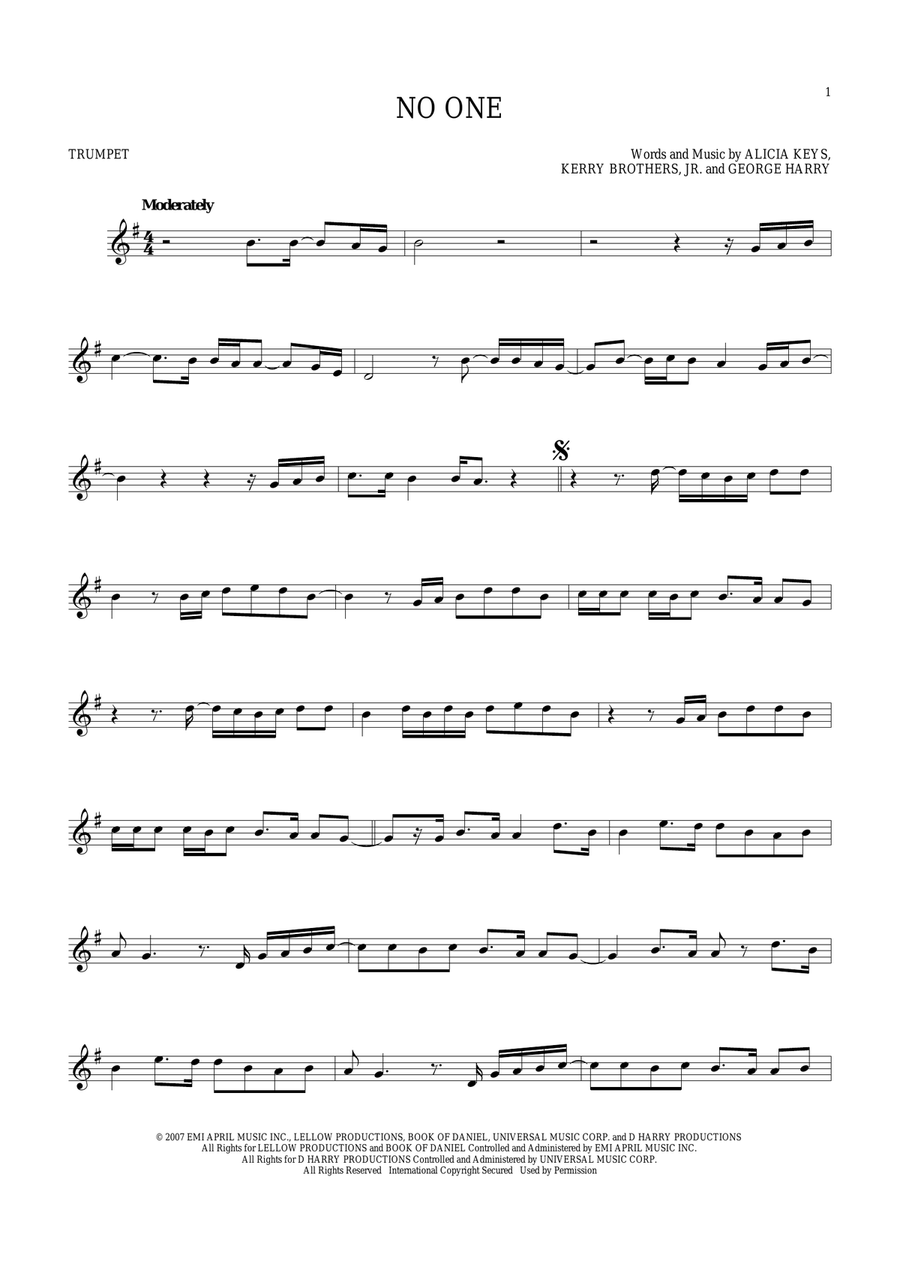 No One No One Trumpet Solo scores gallery preview page 1