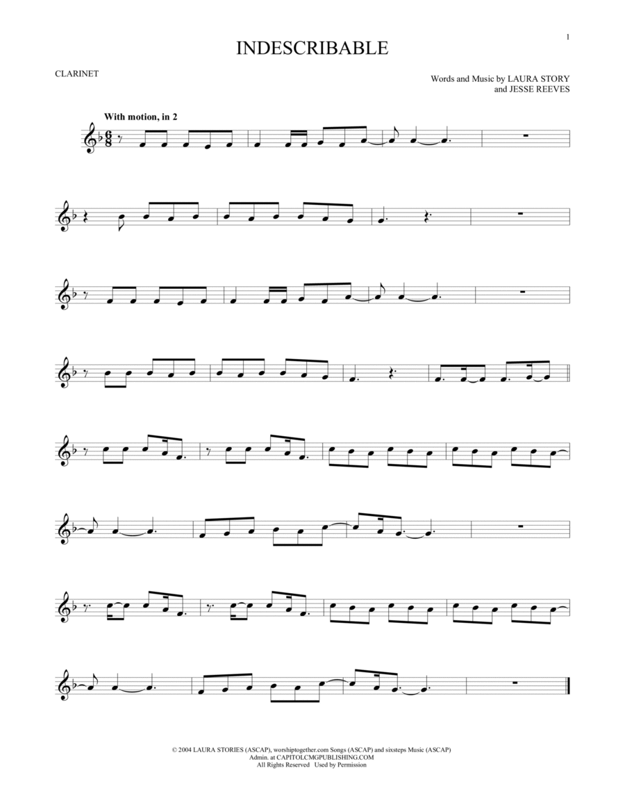 Indescribable Clarinet Solo scores gallery preview page 1