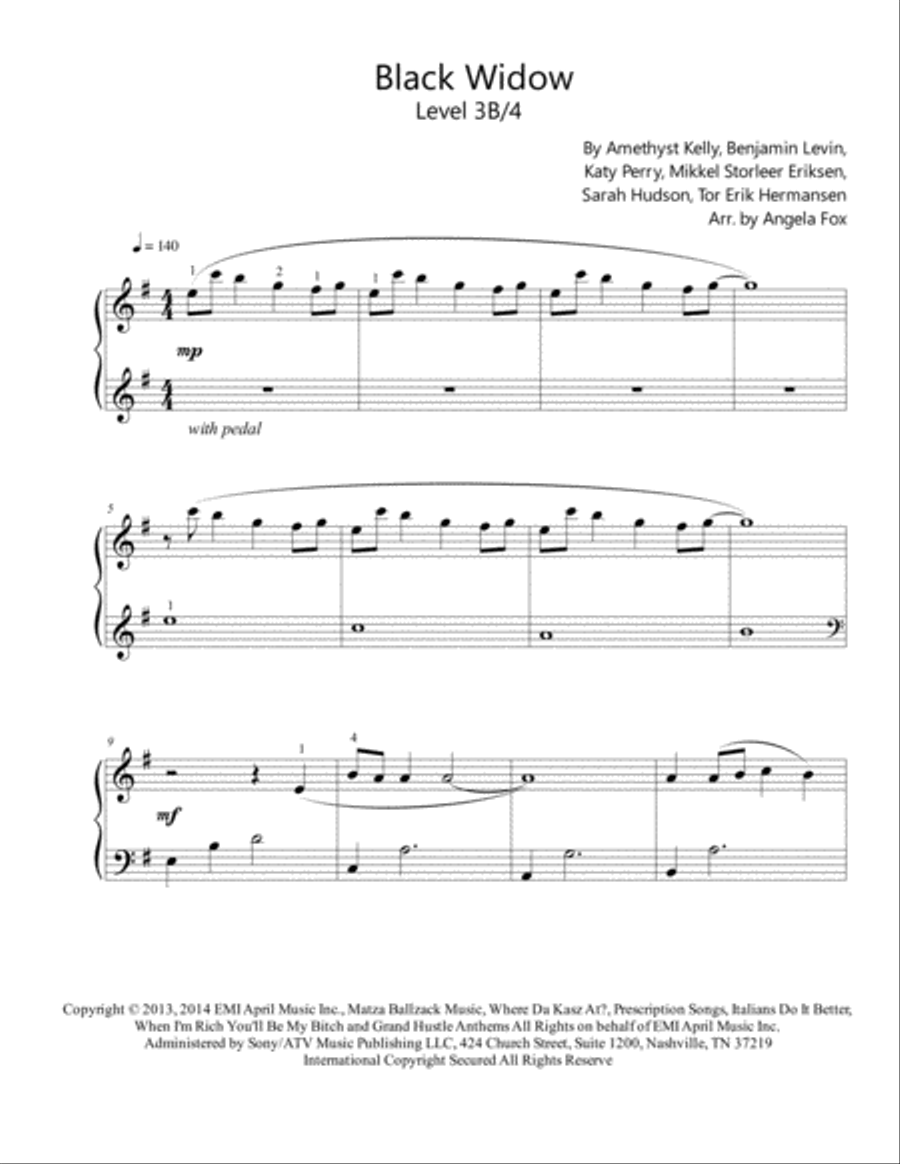 Black Widow Piano Solo scores gallery preview page 2