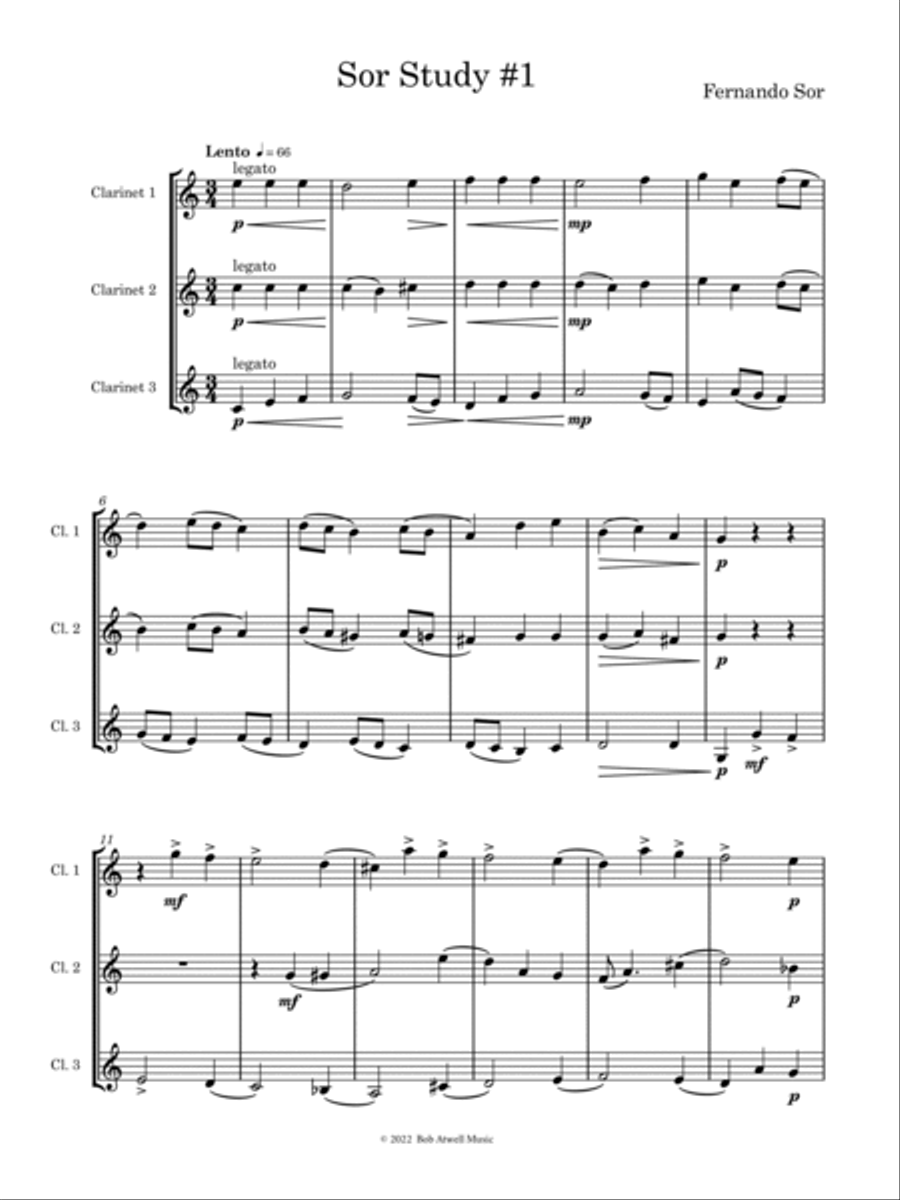 Sor Study #1 arranged for clarinet trio Clarinet Trio scores gallery preview page 2