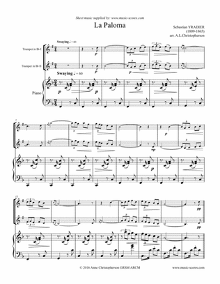 La Paloma - 2 Trumpets and Piano