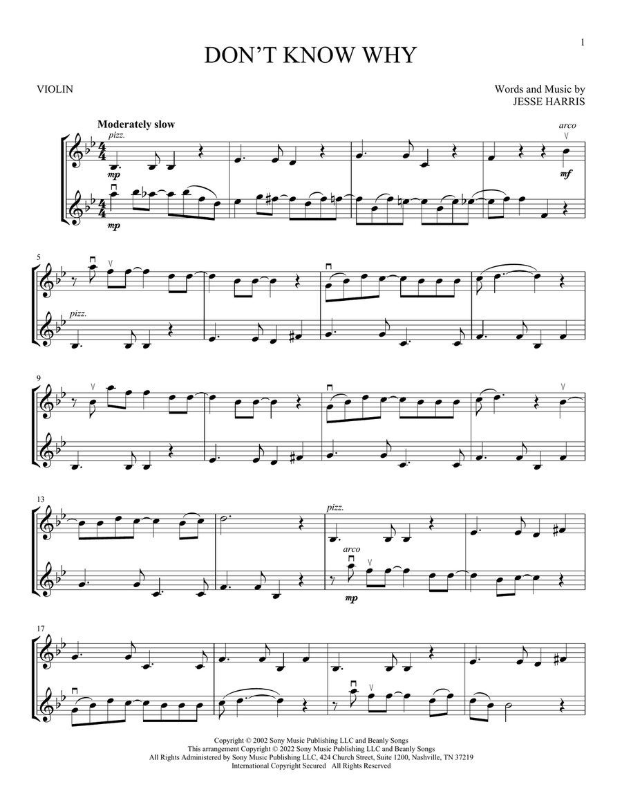Don't Know Why String Duet scores gallery preview page 1