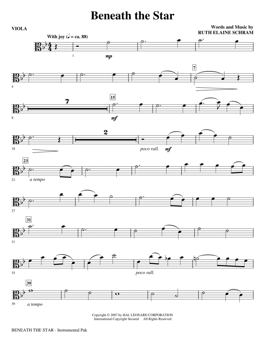 Beneath The Star - Viola Choir scores gallery preview page 1