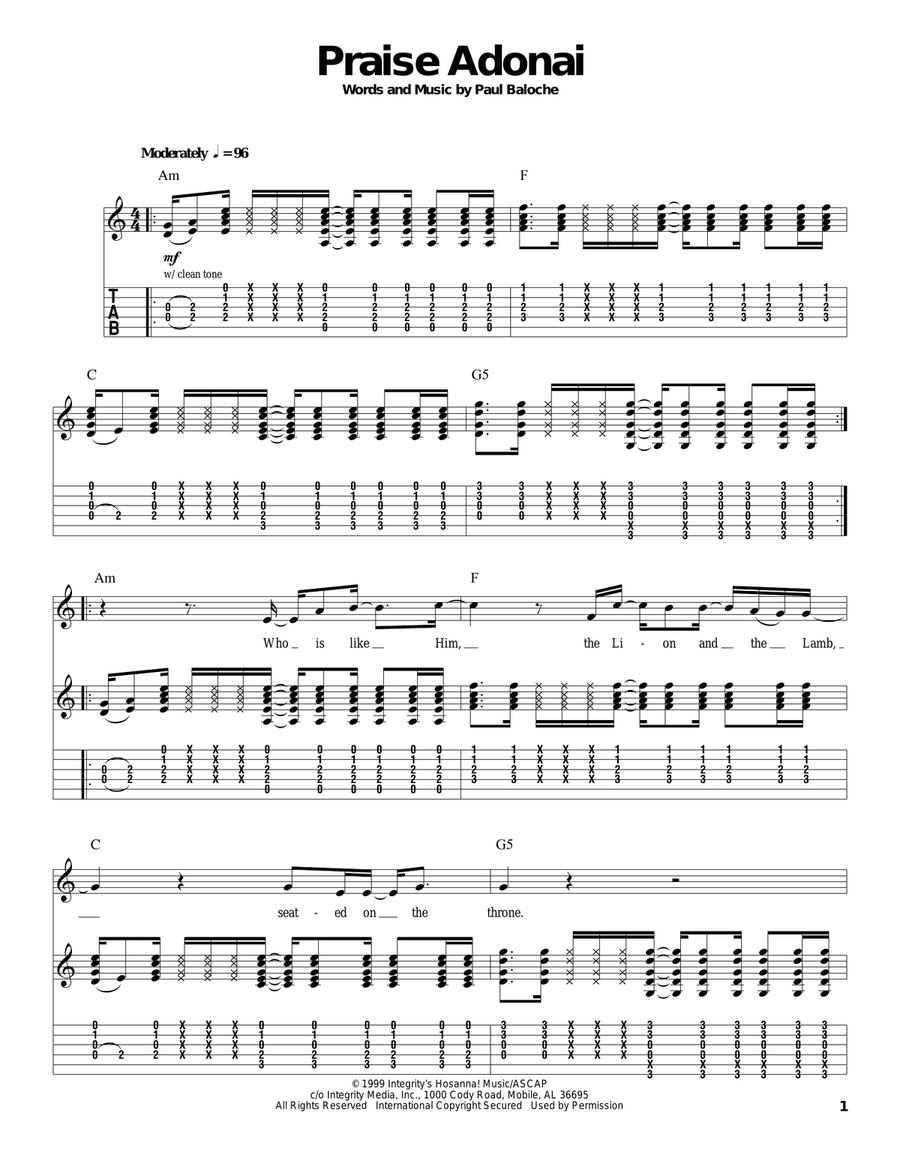Praise Adonai Acoustic Guitar scores gallery preview page 1