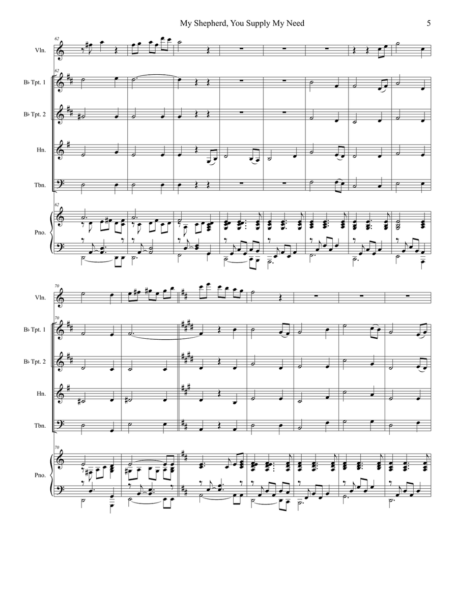 My Shepherd, You Supply My Need (for Brass Quartet and Piano) Brass Quartet scores gallery preview page 5
