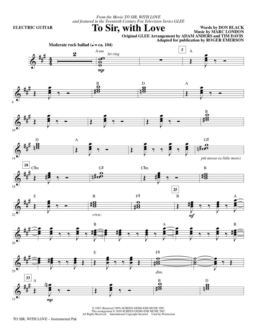 To Sir, With Love - Electric Guitar Choir scores gallery preview page 1