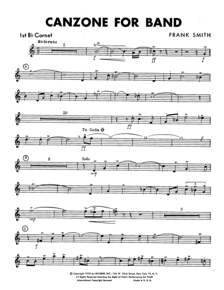 Canzone For Band - 1st Bb Cornet