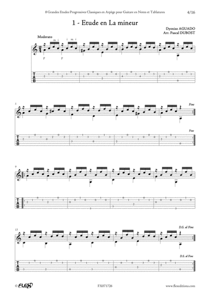 8 grandes etudes progressives classiques en arpege pour guitare en notes et tablatures image number null