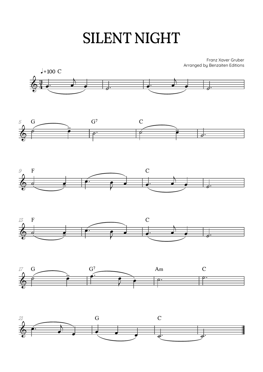 Silent Night • Christmas Song | alto sax sheet music (chords) Alto Saxophone scores gallery preview page 1