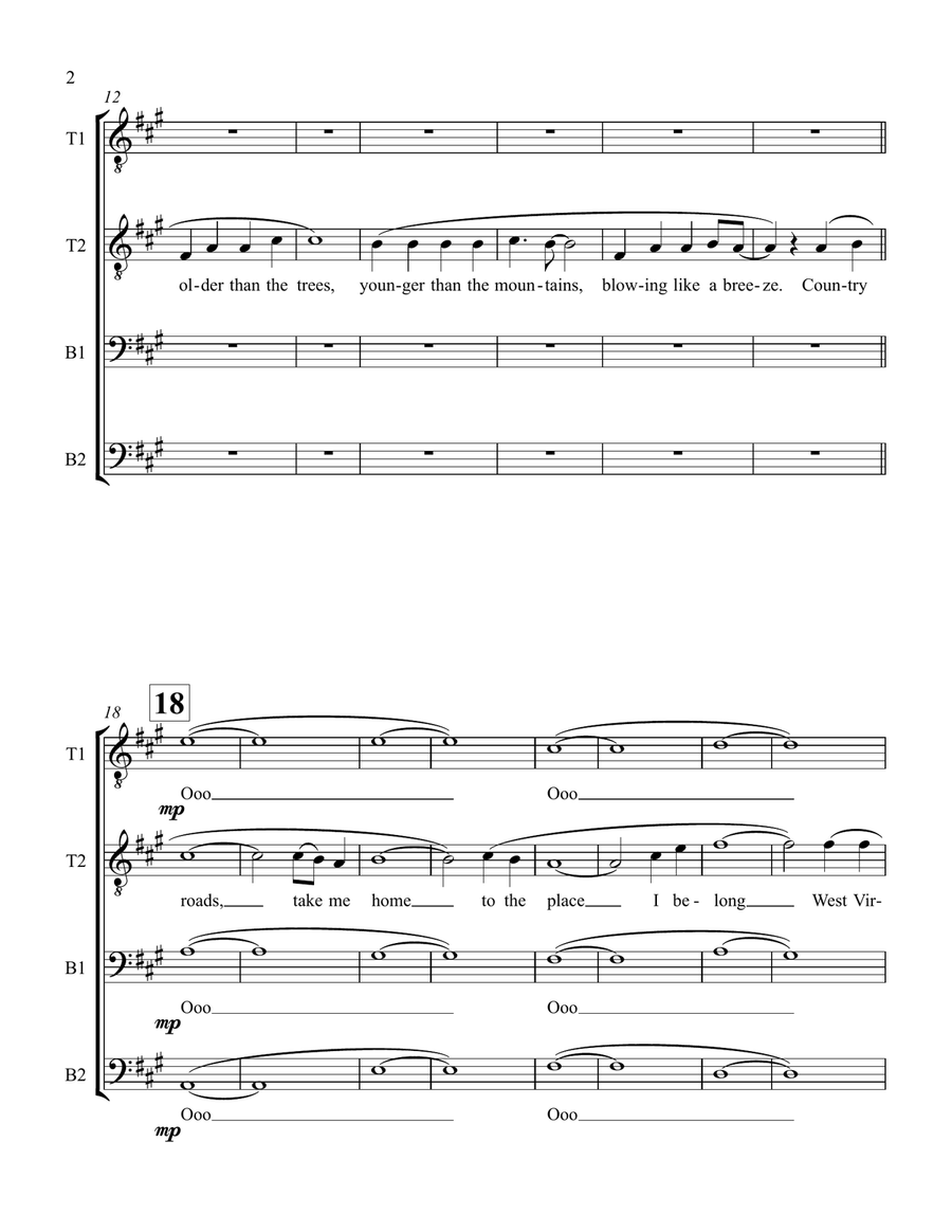 Take Me Home, Country Roads TTBB scores gallery preview page 2