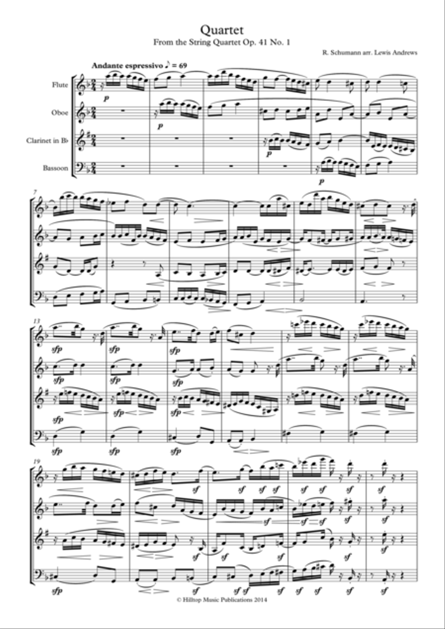 Schumann Quartet Op. 41 No. 1 arr. woodwind quartet Woodwind Quartet scores gallery preview page 1