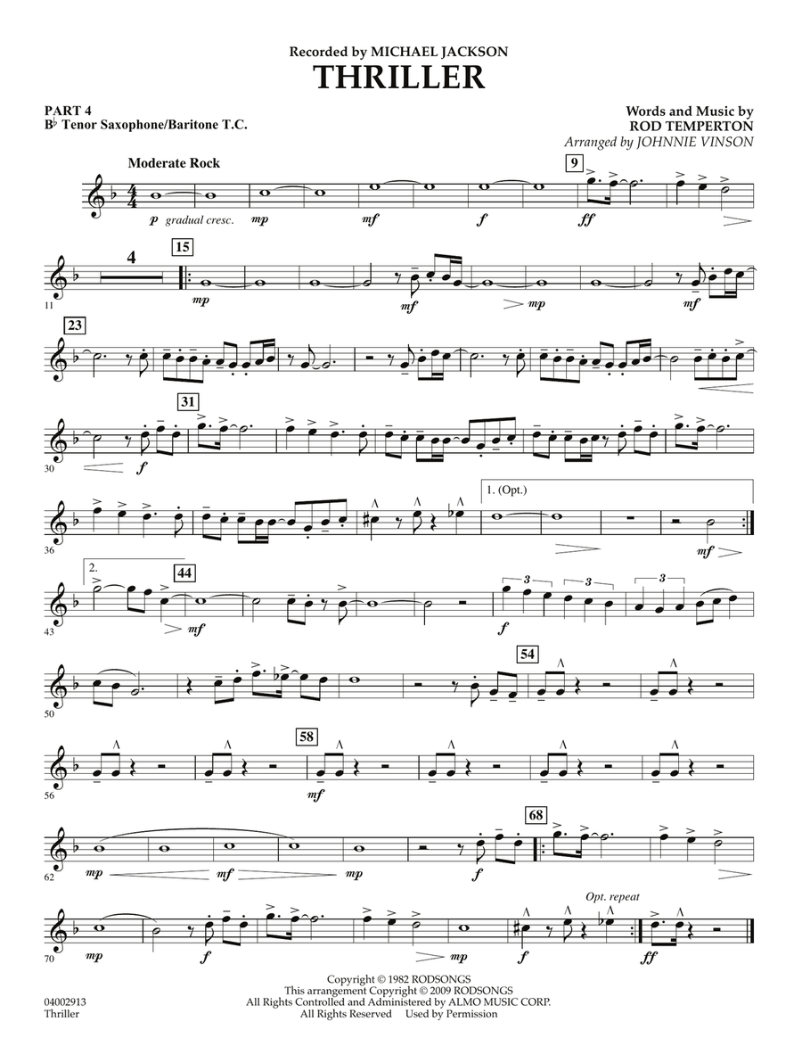 Thriller - Pt.4 - Bb Tenor Sax/Bar. T.C. Concert Band scores gallery preview page 1