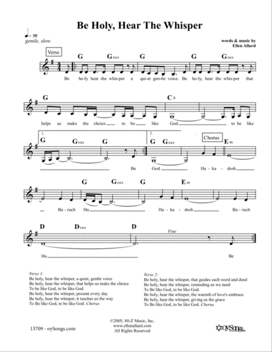 Be Holy Hear the Whisper Piano scores gallery preview page 1