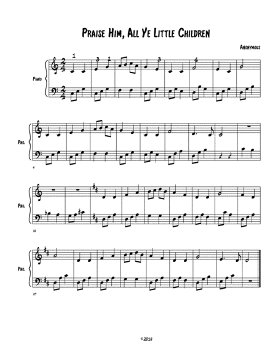 Praise Him, All Ye Little Children Easy Piano scores gallery preview page 1