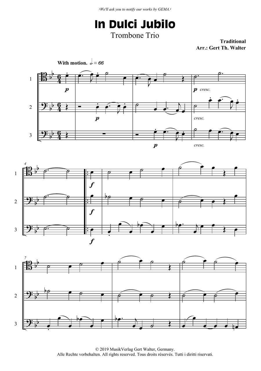 In Dulci Jubilo Trombone Solo scores gallery preview page 1