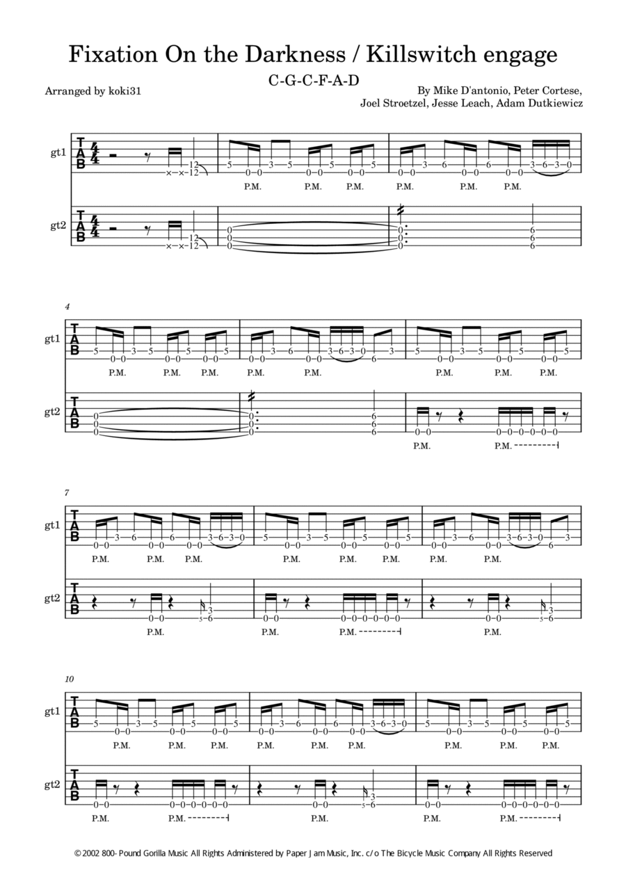 Fixation On The Darkness Fixation On The Darkness Guitar Tablature scores gallery preview page 1