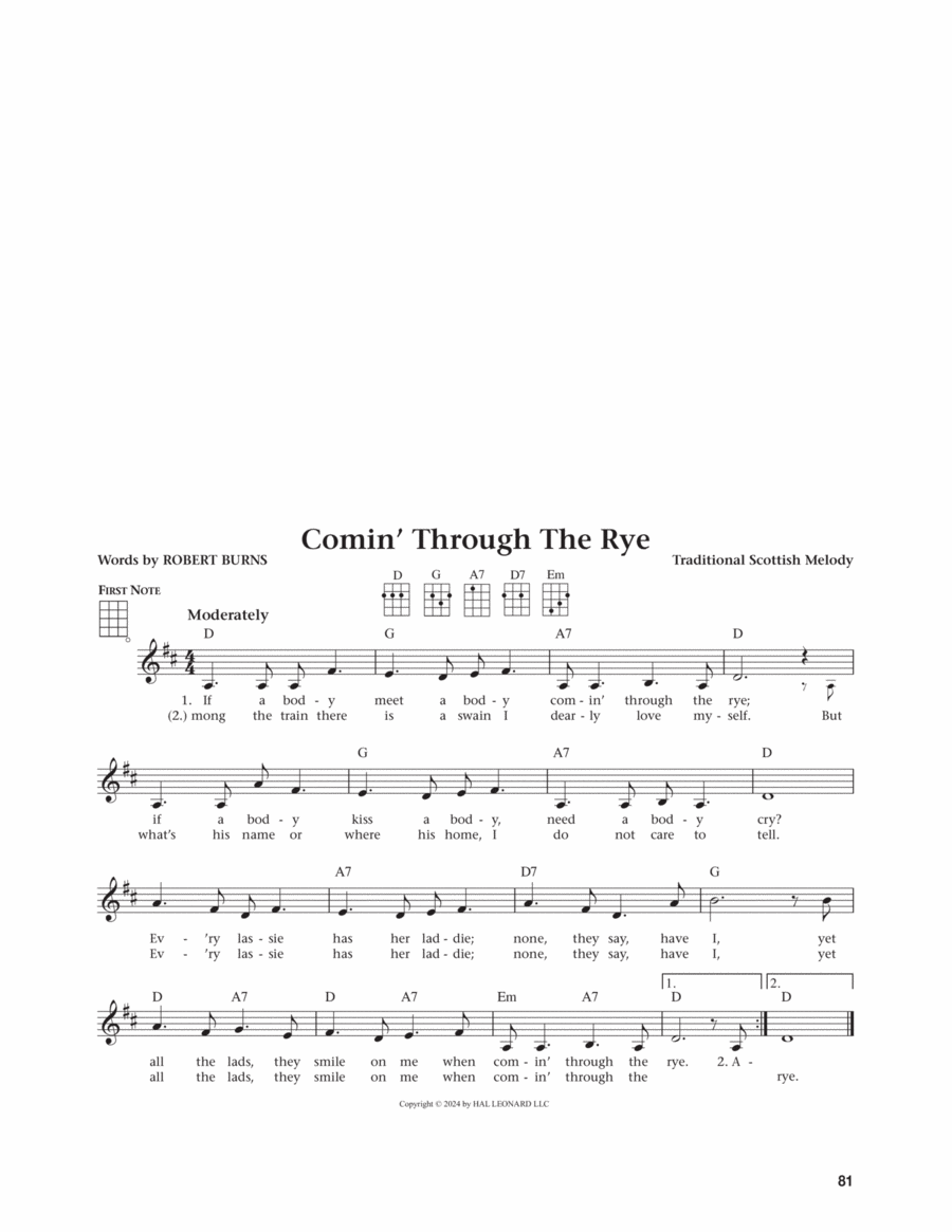 Comin' Through The Rye (from The Daily Ukulele) (arr. Jim Beloff) Ukulele scores gallery preview page 1