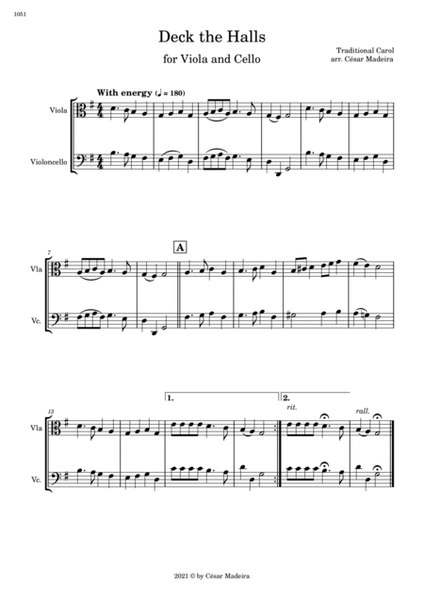 Deck The Halls - Viola and Cello (Full Score and Parts) image number null