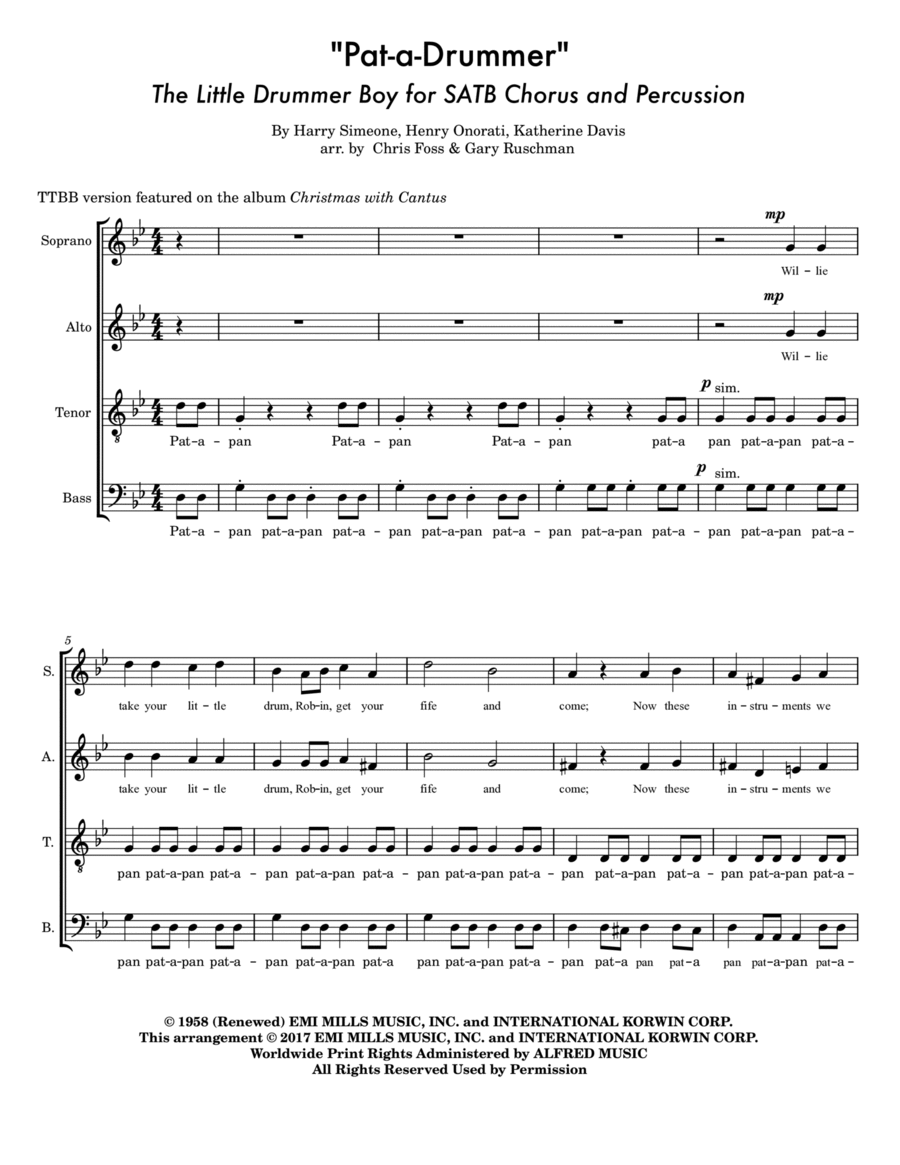 The Little Drummer Boy 4-Part scores gallery preview page 1