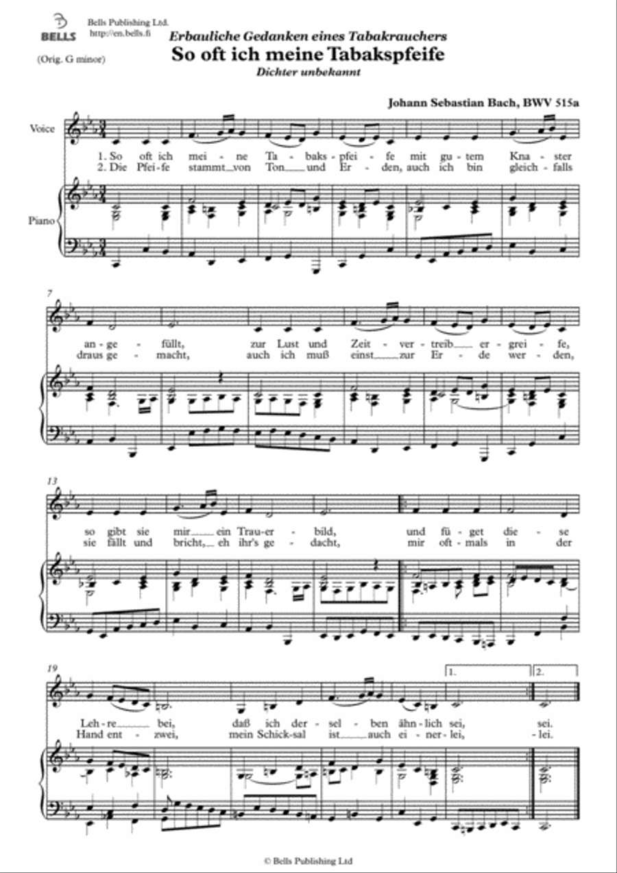 So oft ich meine Tabakspfeife, BWV 515a (C minor) Voice Solo scores gallery preview page 1