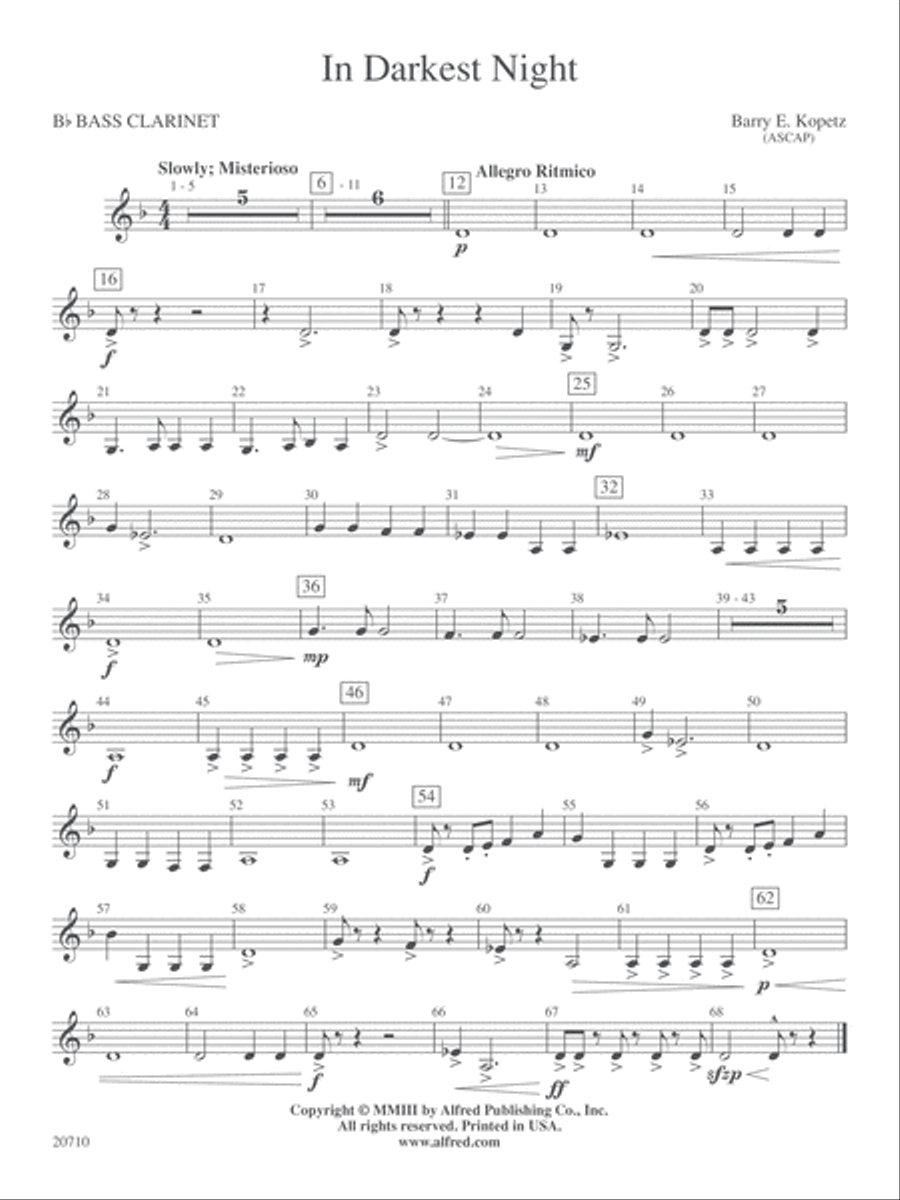 In Darkest Night: B-flat Bass Clarinet Concert Band scores gallery preview page 1