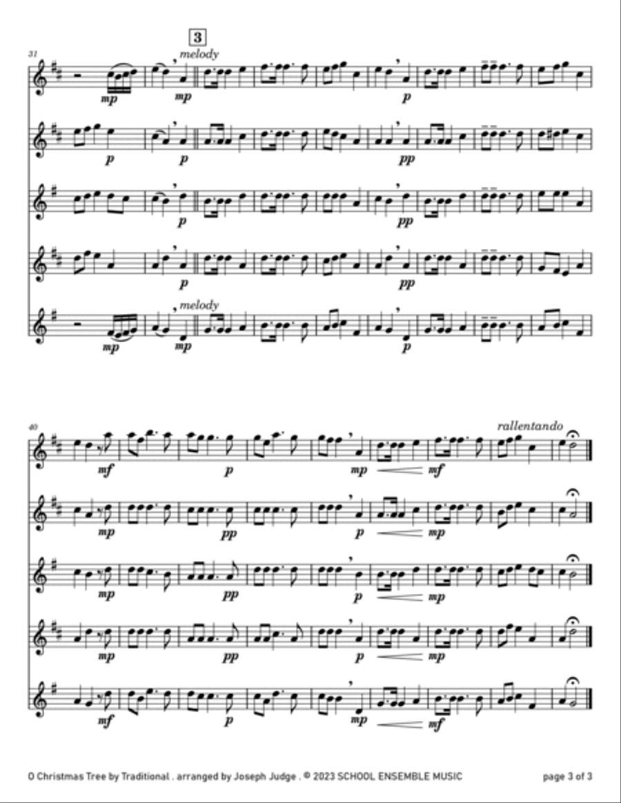 O Christmas Tree for Saxophone Quartet in Schools Saxophone Quartet scores gallery preview page 3