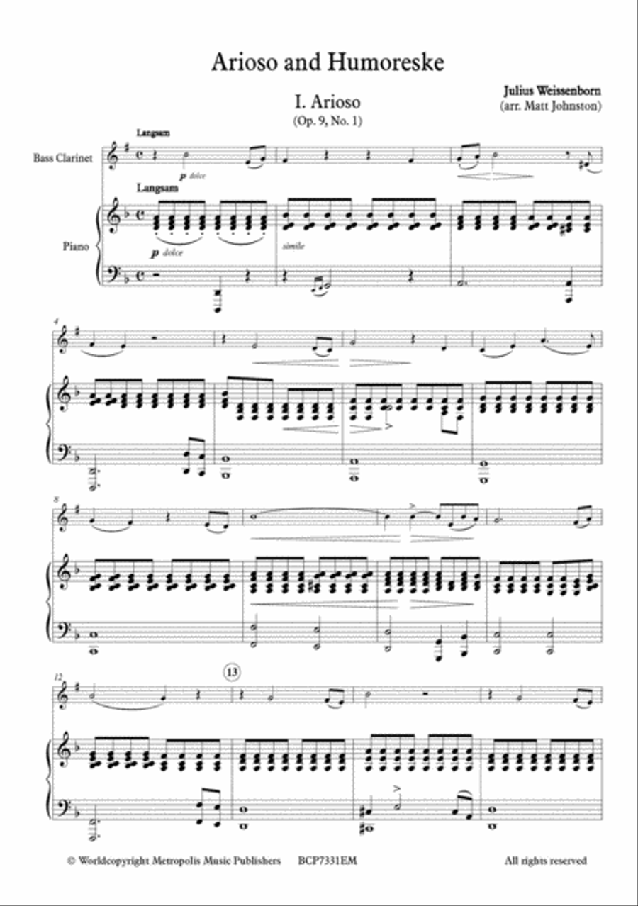 Arioso and Humoreske, Op. 9, No. 1 & 2 for Bass Clarinet and Piano Bass Clarinet scores gallery preview page 2