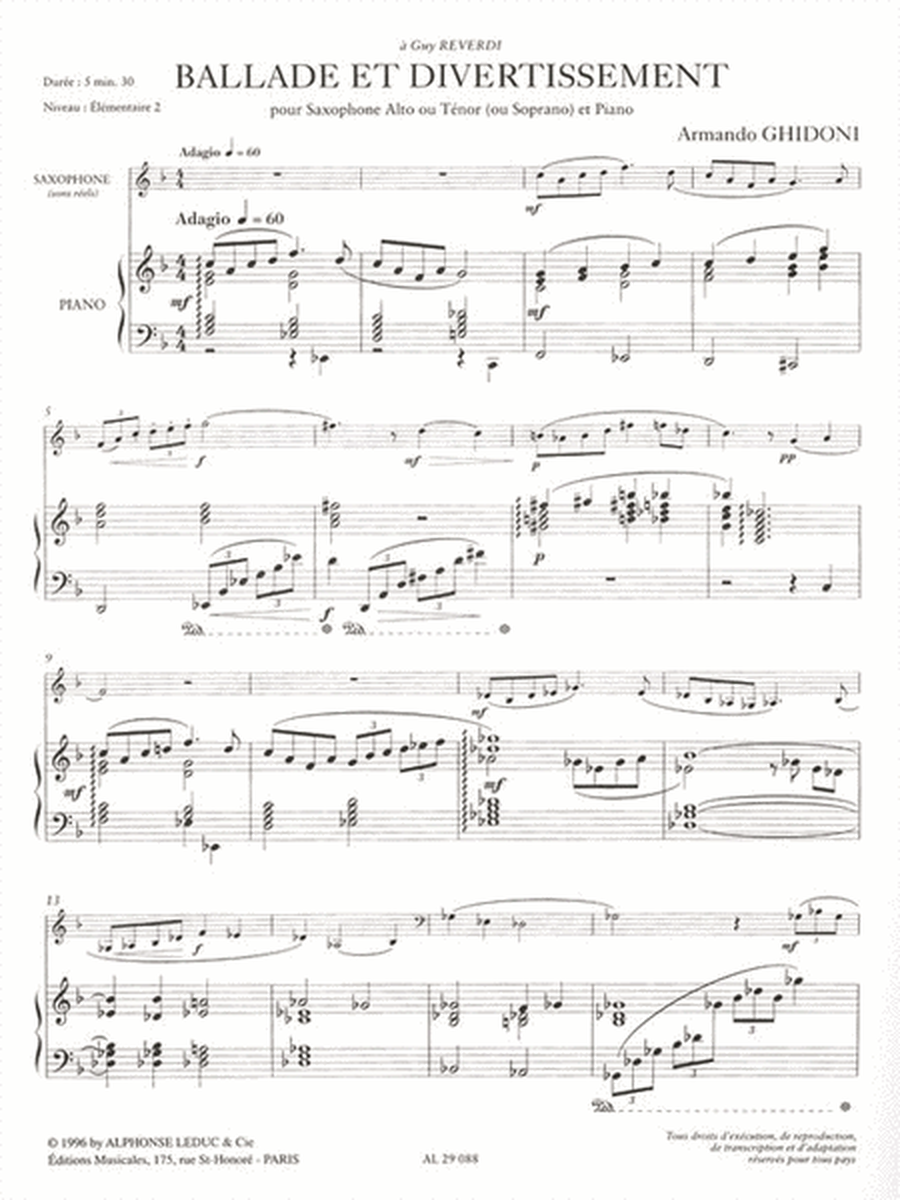 Ballade & Entertainment (alto Saxophone And Piano)