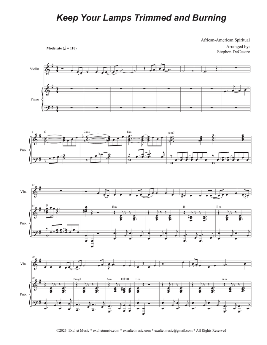 Keep Your Lamps Trimmed And Burning (Violin solo and Piano) Violin Solo scores gallery preview page 1