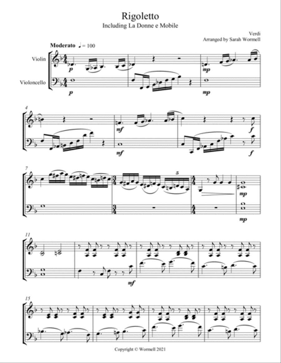 Rigoletto, La Donne e Mobile String Duet scores gallery preview page 4