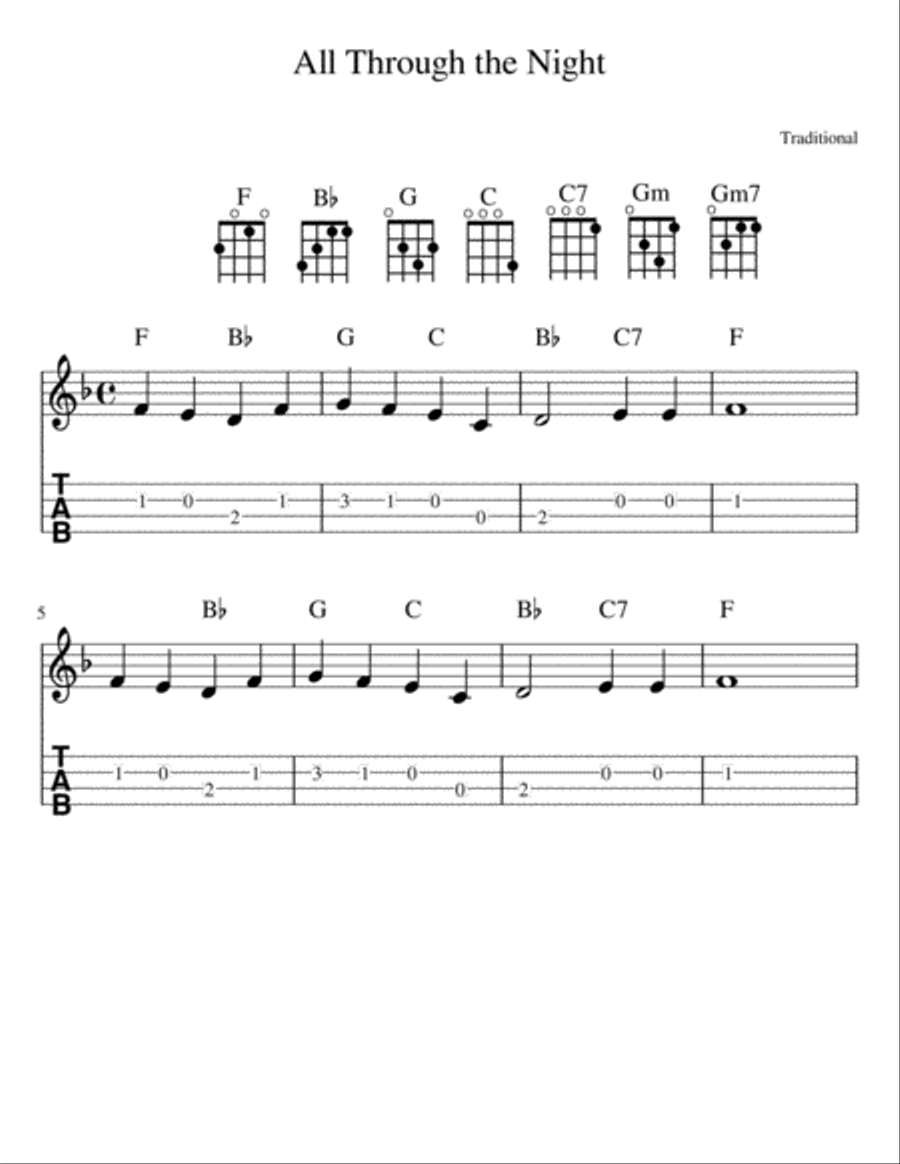 All Through the Night (Ukulele) Ukulele scores gallery preview page 1