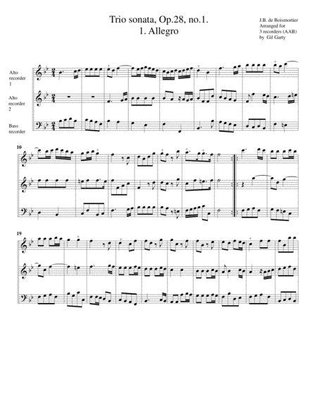 Trio sonatas, 2 oboes, continuo, Op.28, no.1-6 (arrangements for 3 recorders)