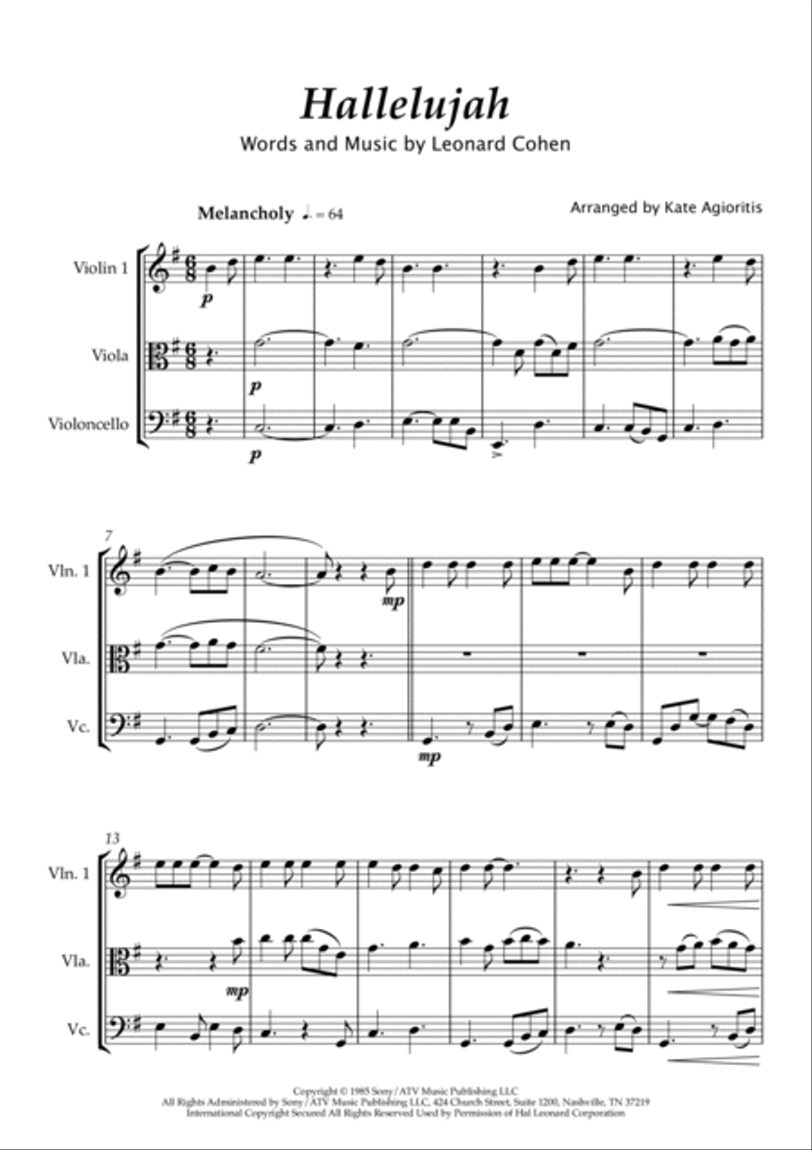 Hallelujah String Trio scores gallery preview page 4