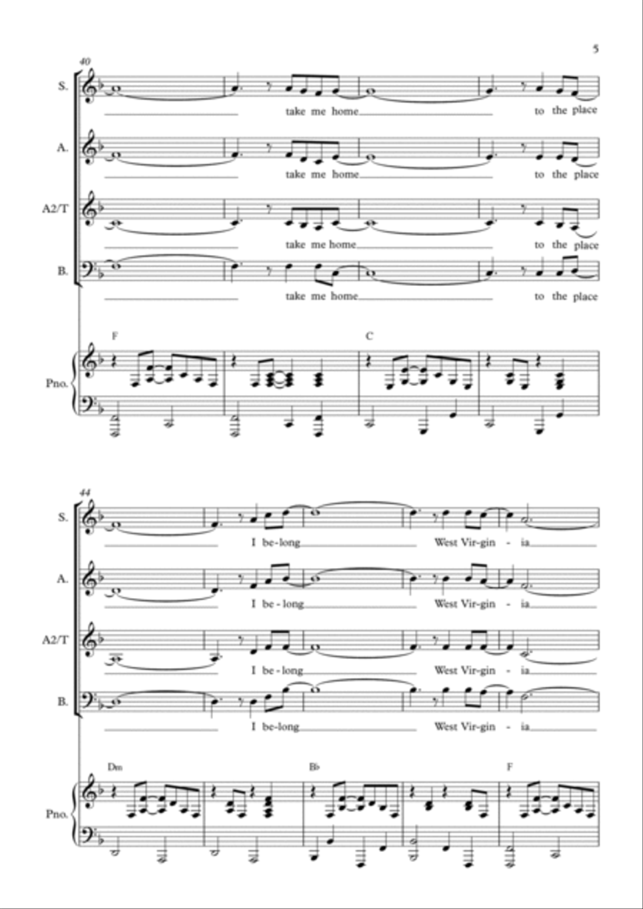Take Me Home, Country Roads Choir scores gallery preview page 5