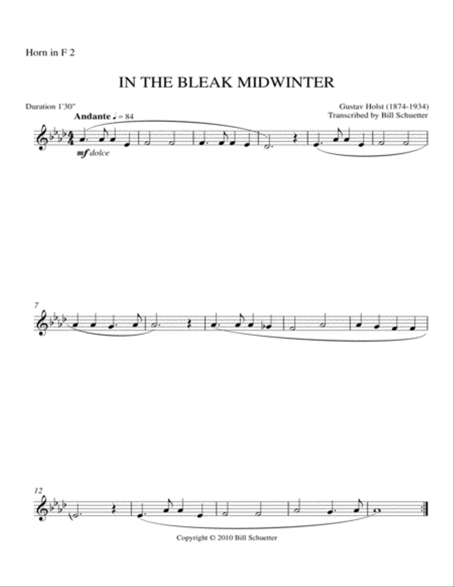 In the Bleak Midwinter Horn scores gallery preview page 3