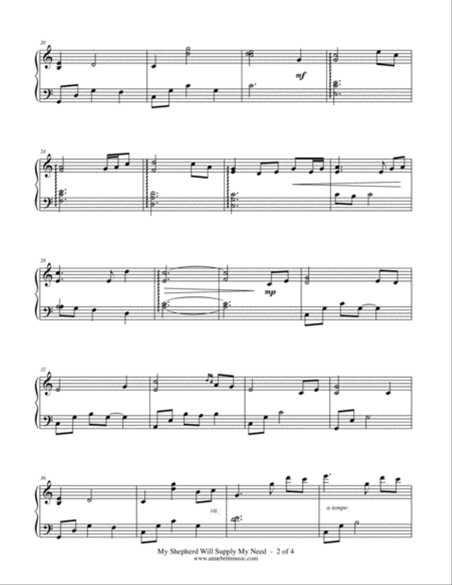 My Shepherd Will Supply My Need Piano Solo scores gallery preview page 2