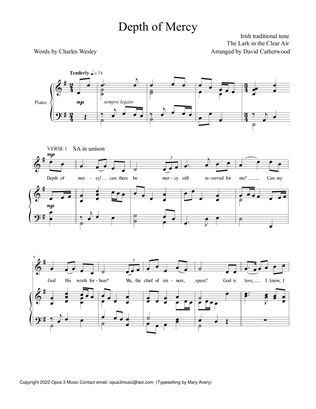 Book cover for Depth of Mercy (Irish Traditional tune - The Lark in the Clear Air) arr. for SATB choir and piano