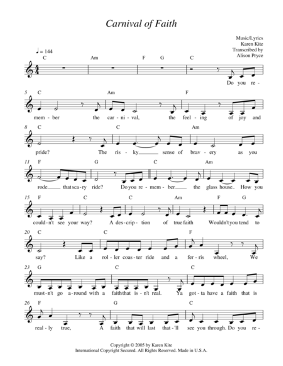 Carnival Of Faith Piano, Vocal, Guitar scores gallery preview page 1