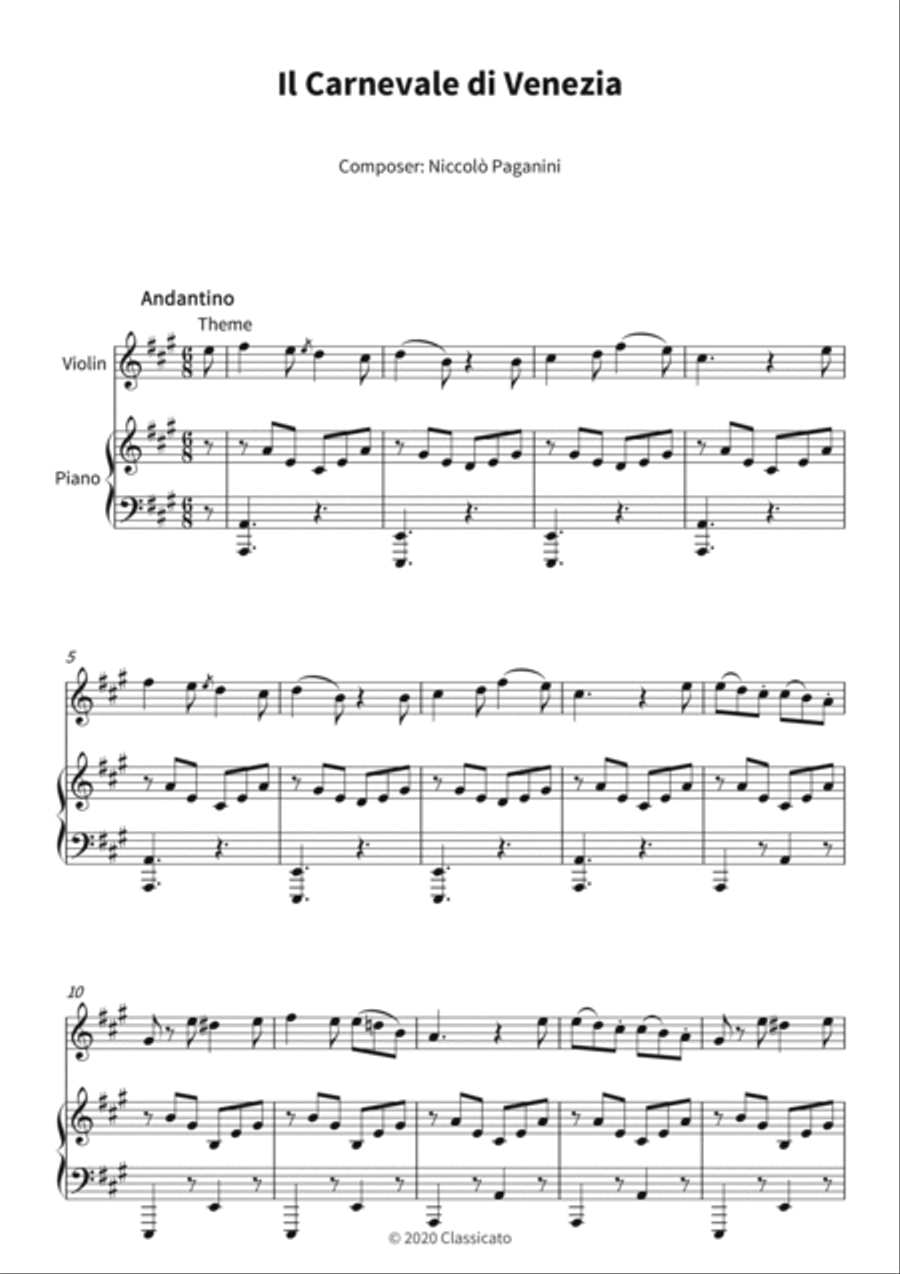 Il Carnevale di Venezia Violin Solo scores gallery preview page 3