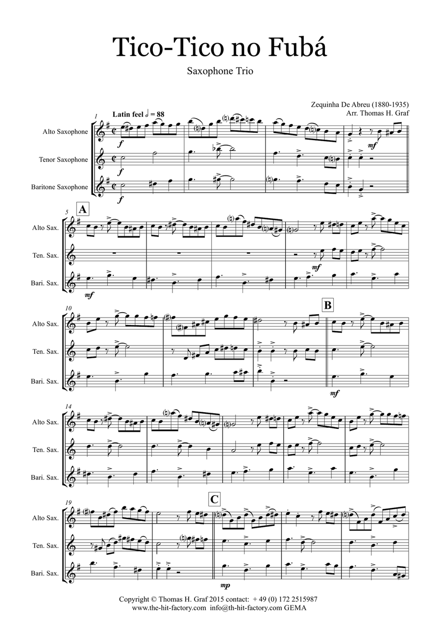Tico-Tico no Fubá - Choro - Saxophone Trio Woodwind Trio scores gallery preview page 1