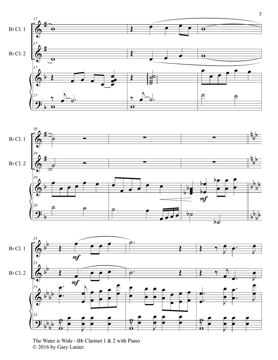 THE WATER IS WIDE (Trio – Bb Clarinet 1 & 2 with Piano and Parts) B-Flat Clarinet scores gallery preview page 4