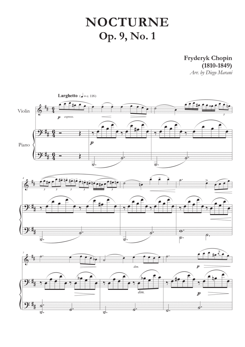 Nocturne Op. 9, No. 1 for Violin and Piano image number null