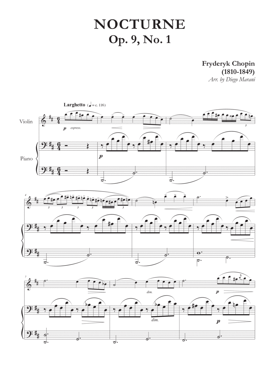 Nocturne Op. 9, No. 1 for Violin and Piano Violin Solo scores gallery preview page 1