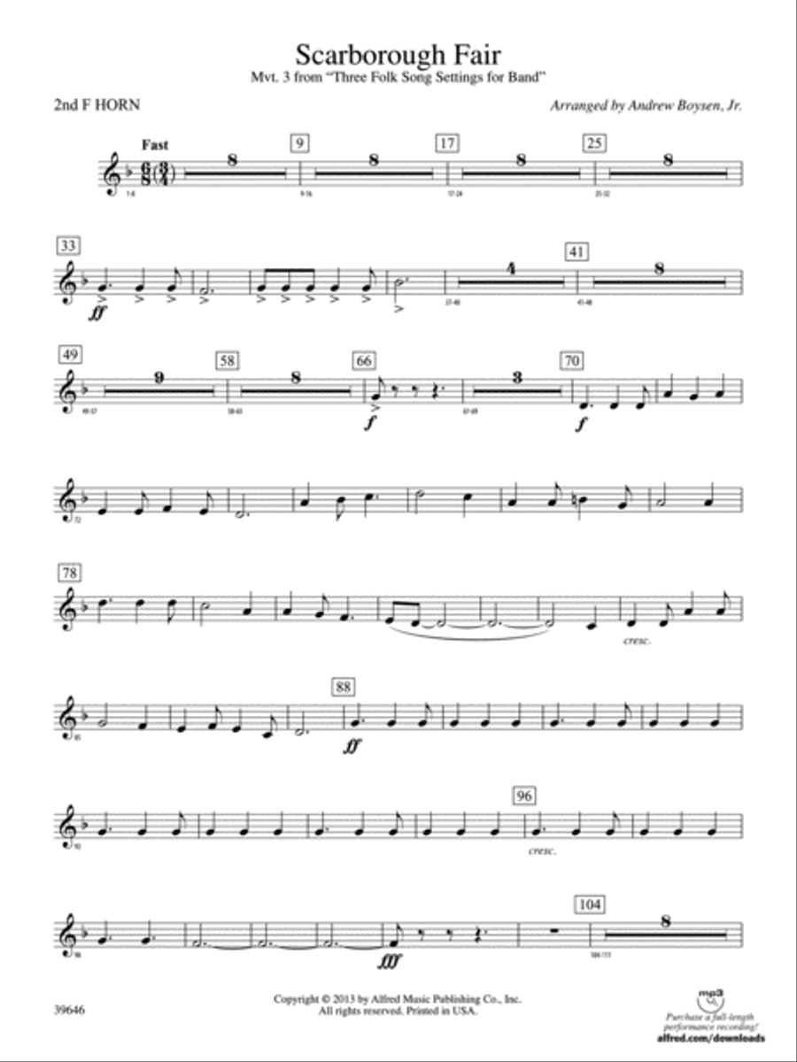 Scarborough Fair: 2nd F Horn Concert Band scores gallery preview page 1