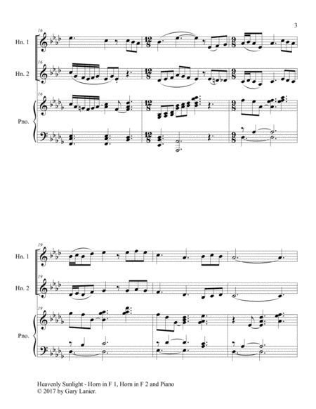 HEAVENLY SUNLIGHT (Trio - Horn in F 1 & 2 and Piano with Score/Parts) image number null